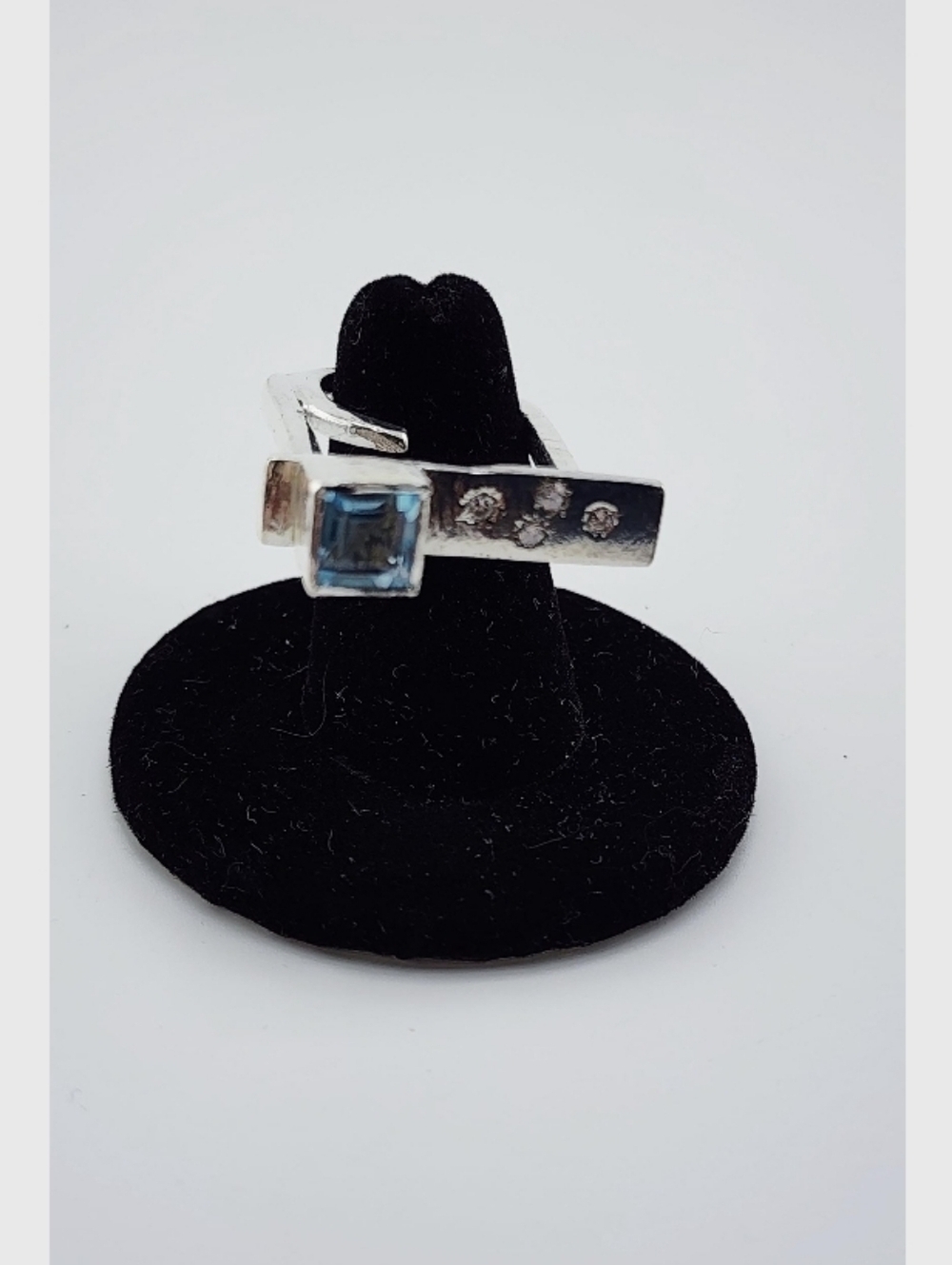 TOPAZ BLUE TALL AVANT-GARDE STATEMENT RING HANDMADE IN STERLING SILVER SIZE 5.5